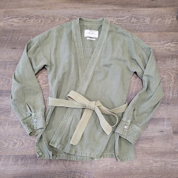 ZARA | Premium Denim Belted Kimono Cotton Linen Wrap Jacket | Sz. XS - Picture 4 of 10